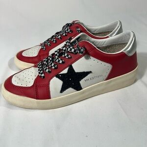 VTG HAVANA REFLEX SNEAKERS GLITTER STAR LOGO CHECKERED LACES WOMEN 6.5 RED BLACK